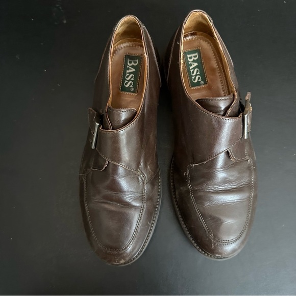 BASS Monk Strap Moc Toe Leather Upper Rubber Sole Cushioned Insole Italy 10 Wide - Picture 6 of 9